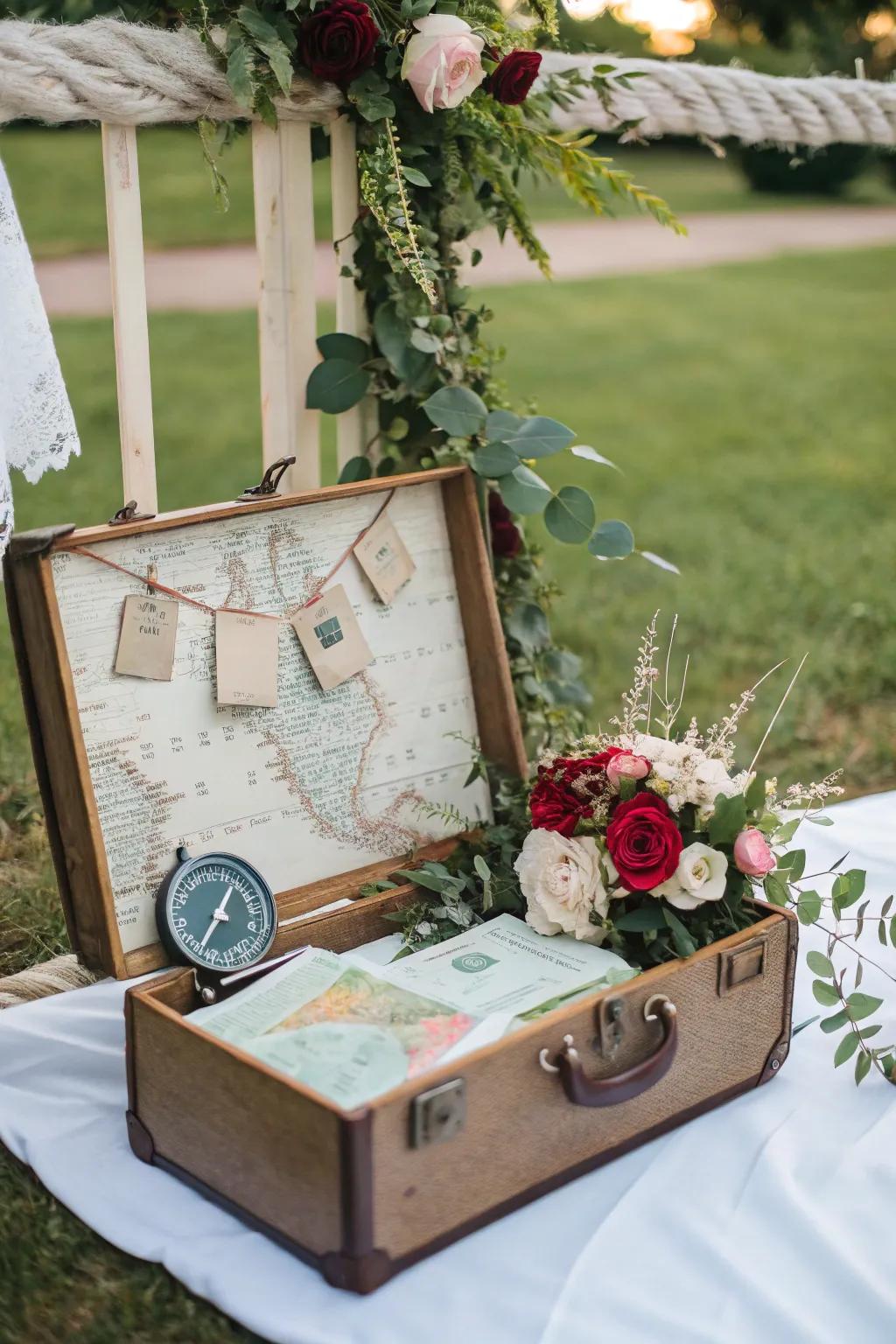 Suitcase signs introduce a nostalgic, travel-inspired sentiment to your wedding.