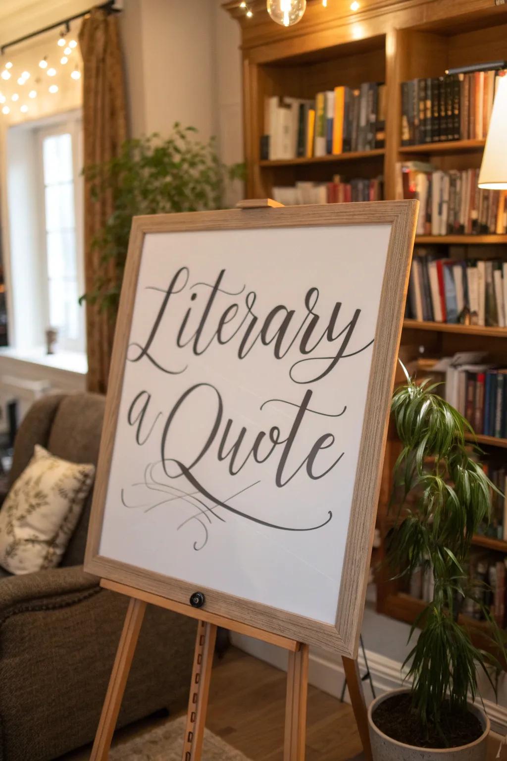 A refined welcome showcasing a literary quote on a board.
