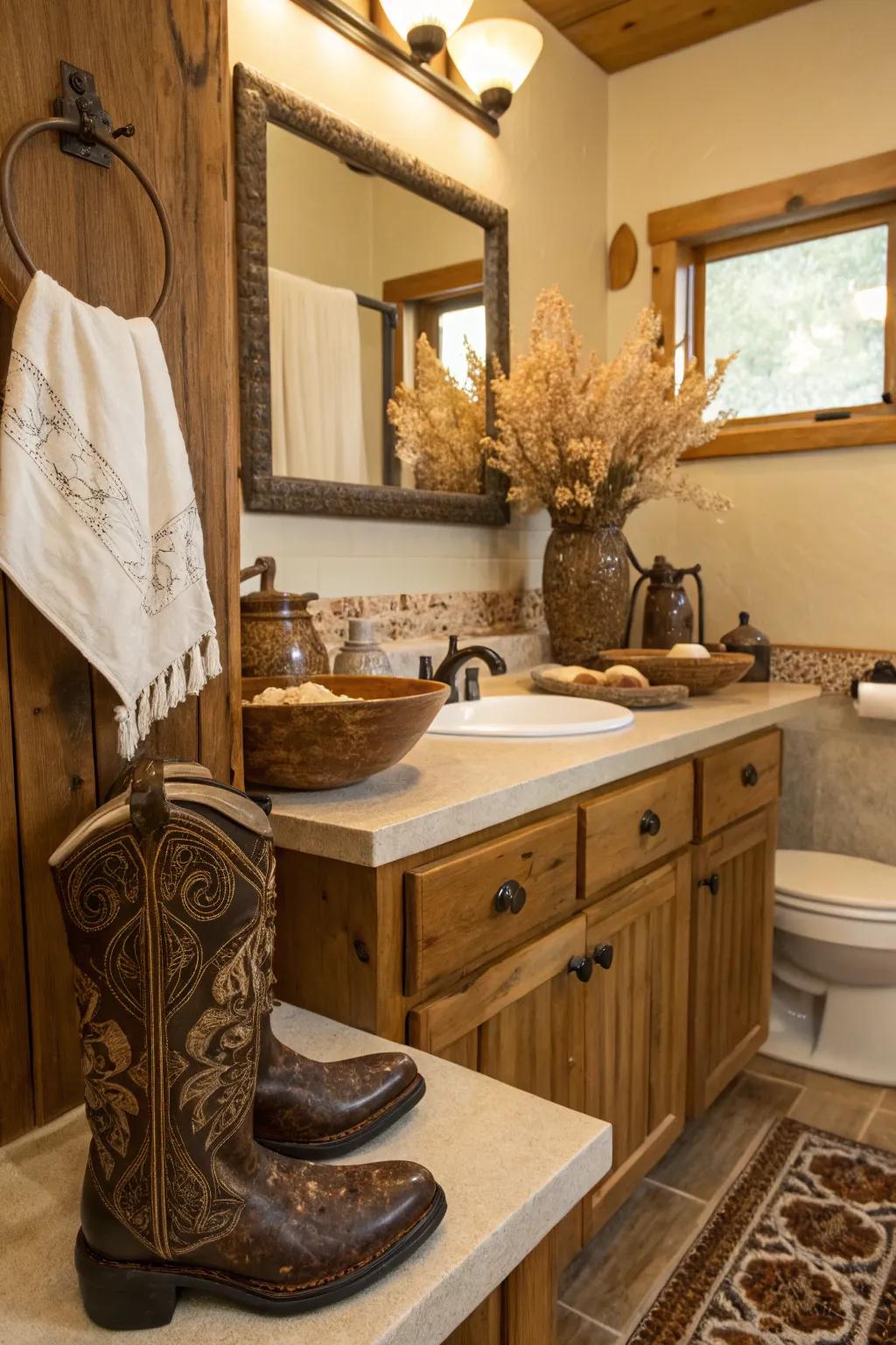 Unique vases contribute a playful Western component.