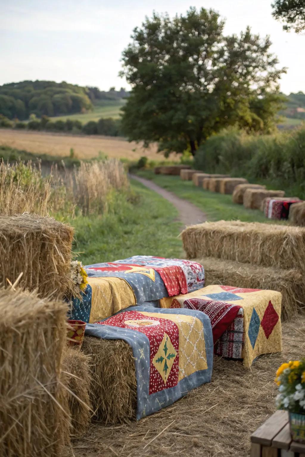 Straw blocks lend countryside charm and cozy sitting.