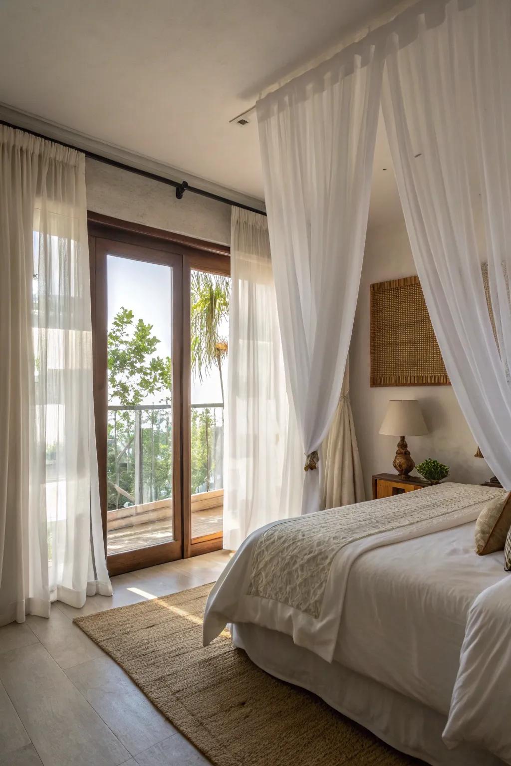 Lined ivory drapes offer privacy and style in this bedroom.