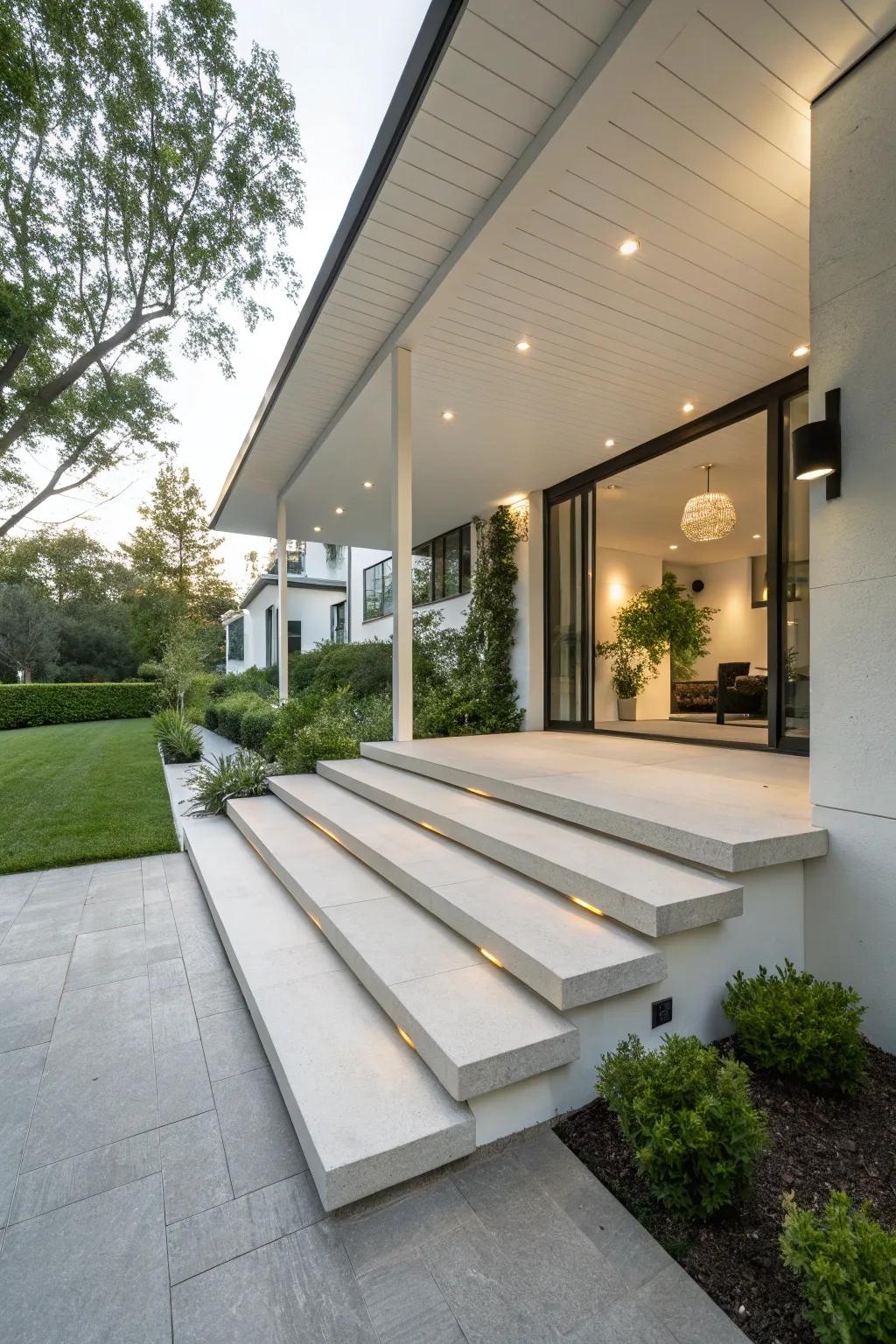 Wall-less steps offer a sleek, modern look.