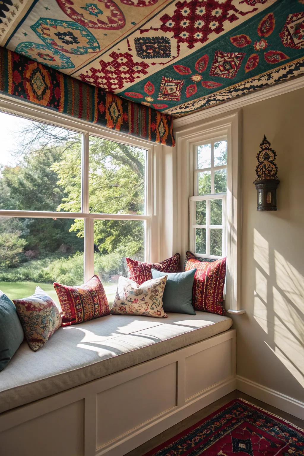 A bold ceiling adds style to your window area.