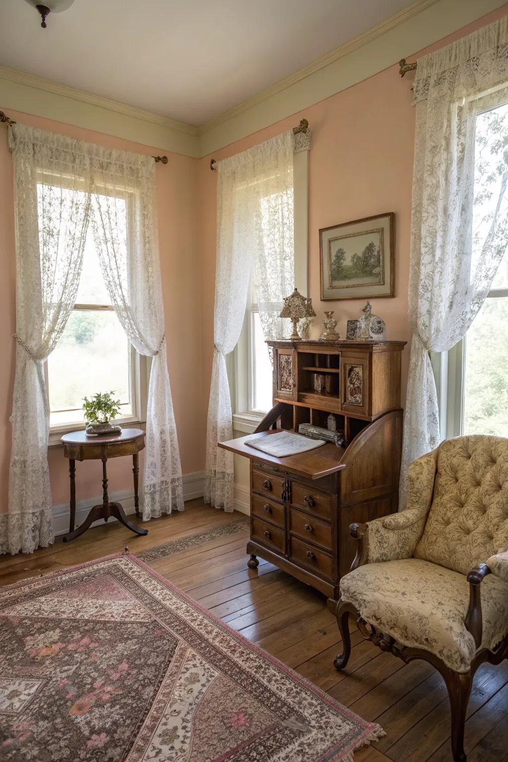 Infuse vintage charm with delicate lace drapes.