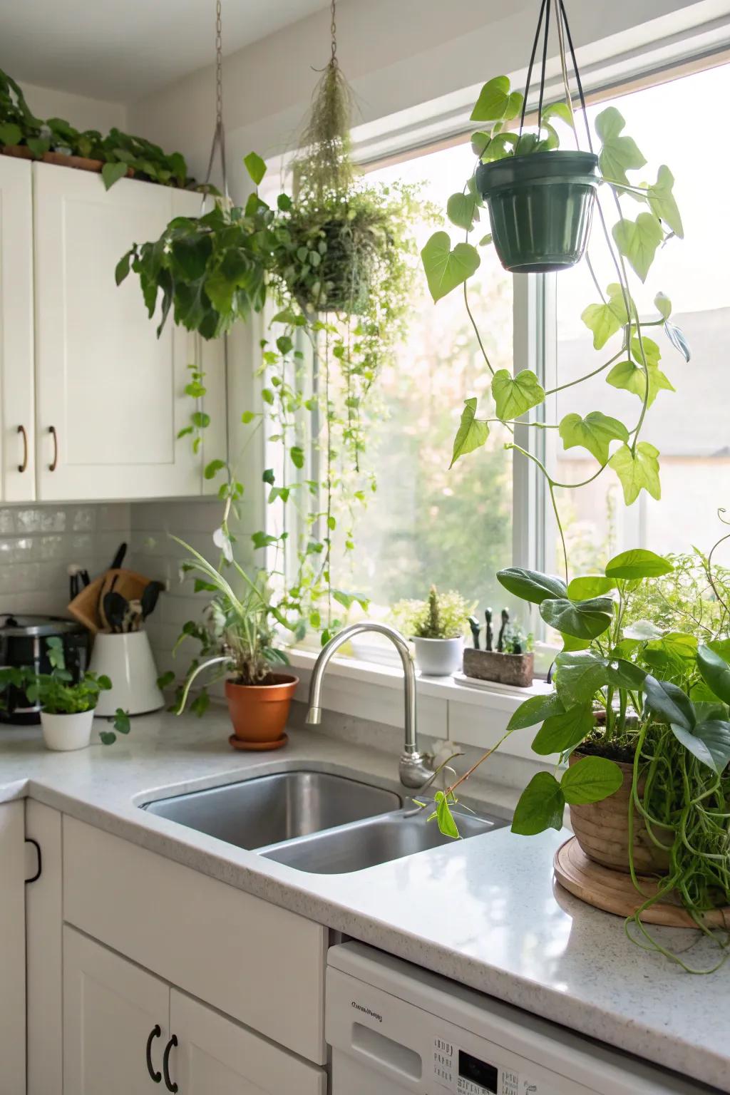 Flora can enliven and refresh a window-free cooking space.