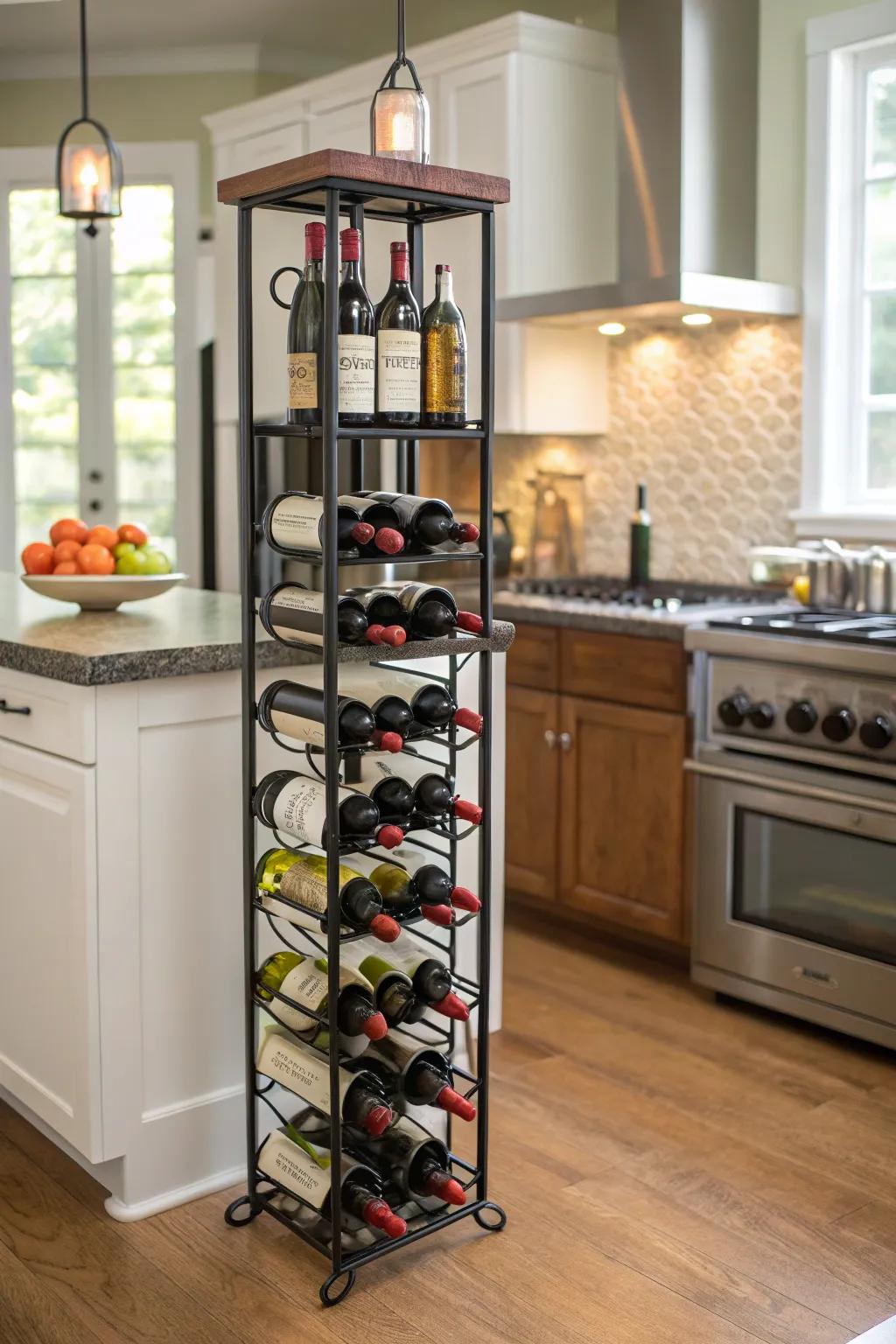 Movable wine towers provide versatility and style.