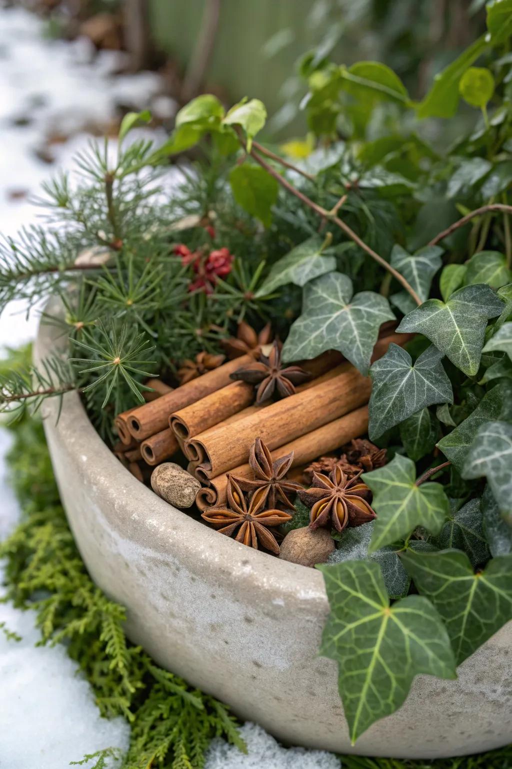 Natural scents such as cinnamon make your planters inviting and warm.