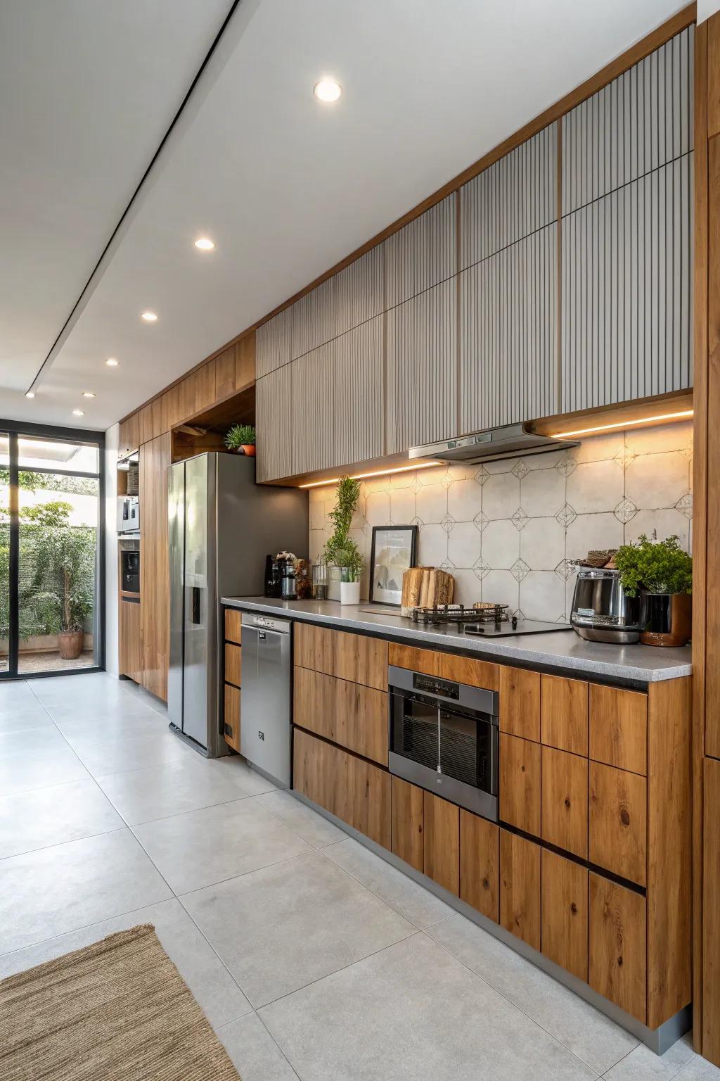 Mixing elements with lumber panels adds a contemporary edge.
