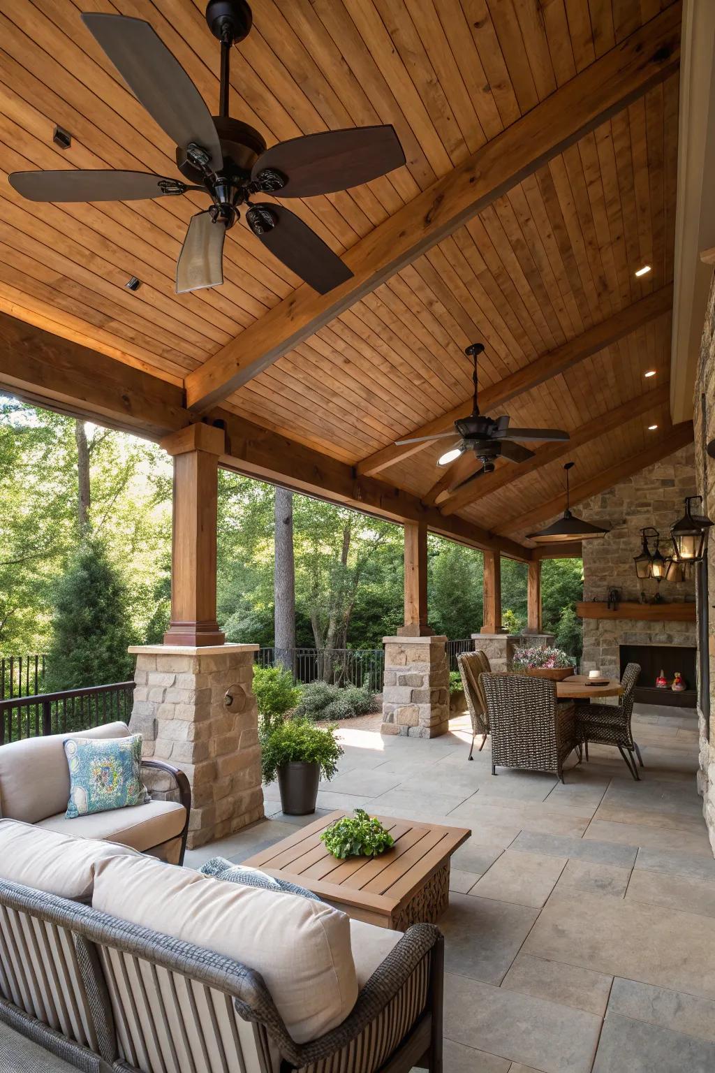 A cool and comfortable patio shelter equipped with ceiling fans.