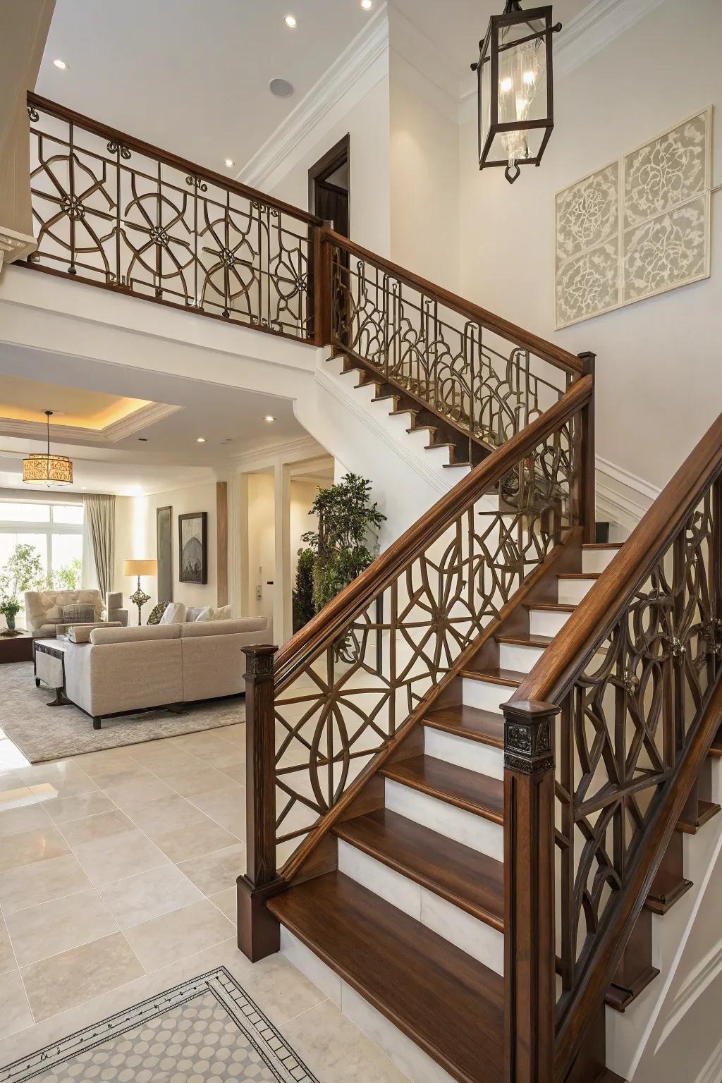 Modern style: geometric layouts in wooden railing.