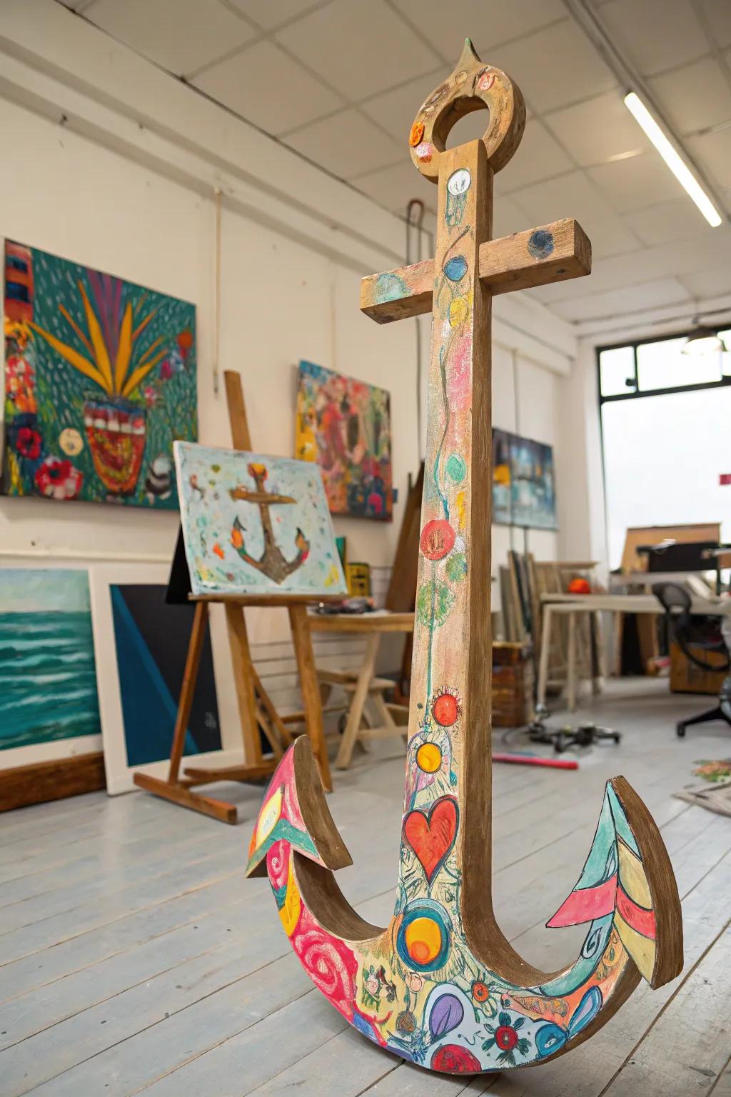 Timber buoy featuring audacious theoretical art