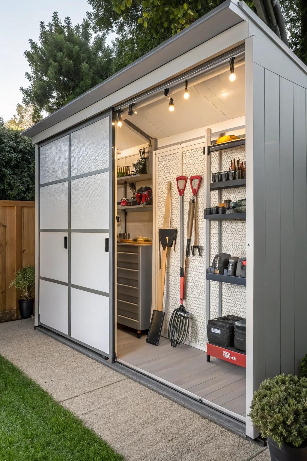 Sliding panels offer streamlined and contemporary organization.