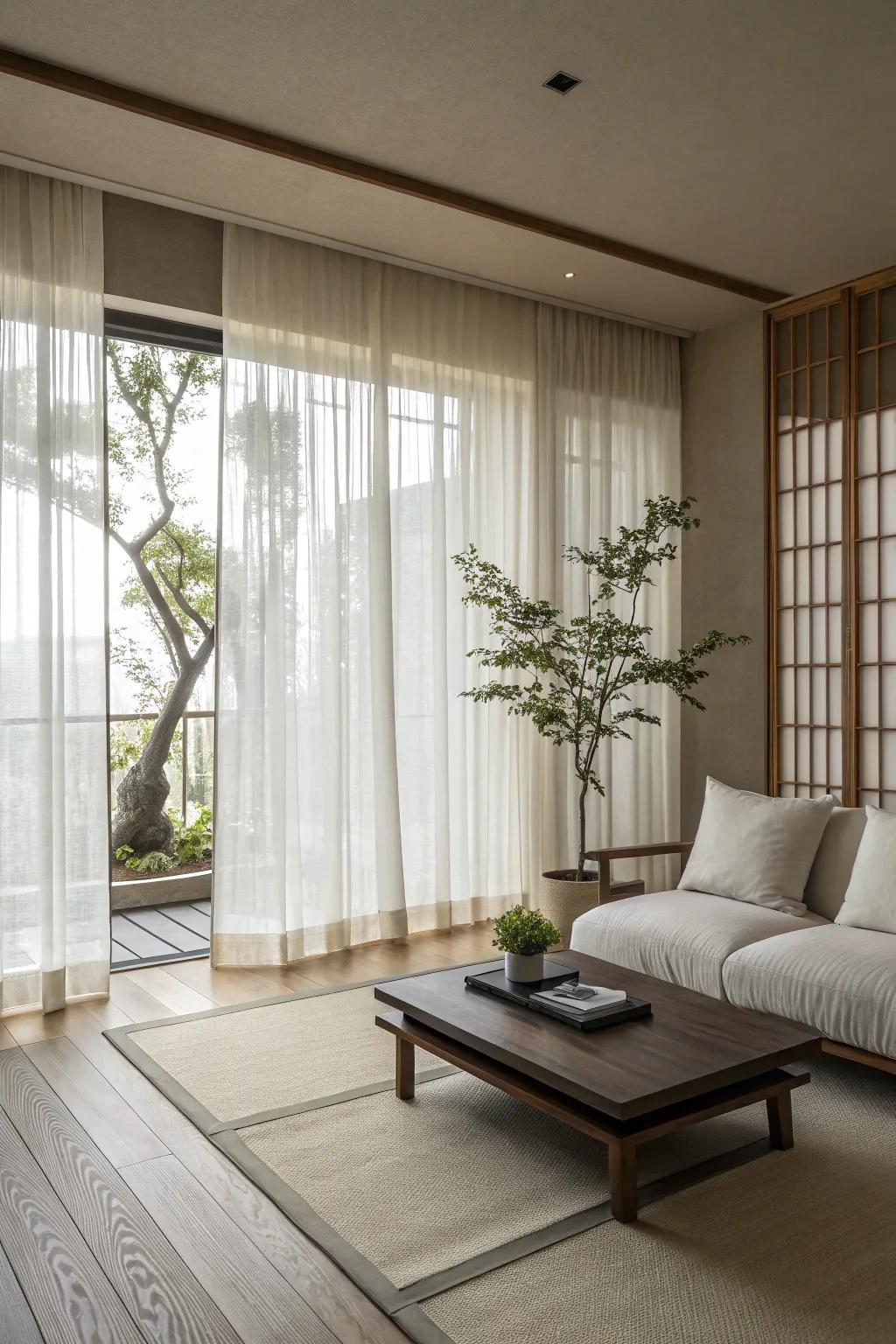 Sheer curtains maintain openness and light.