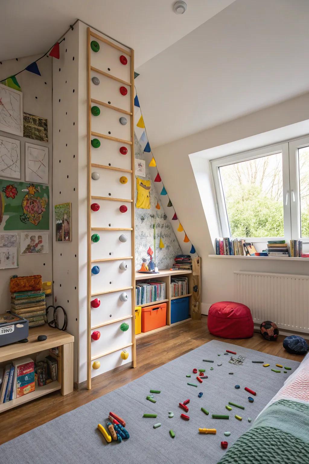 A scaling wall adds adventure and encourages physical activity.