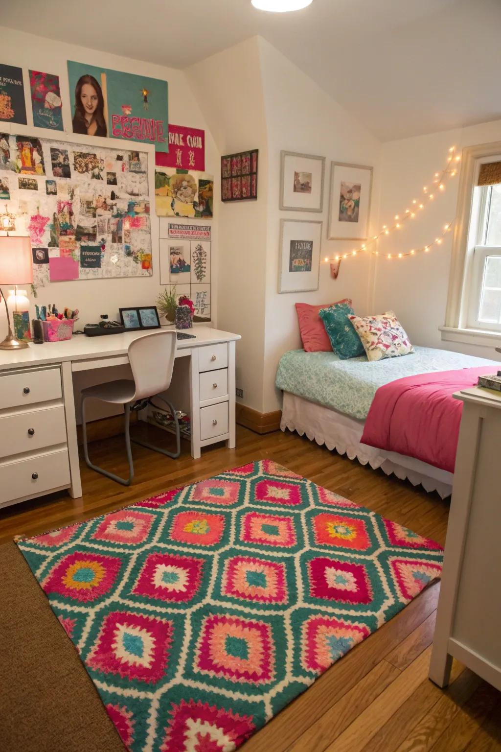 A captivating rug lends color and character.