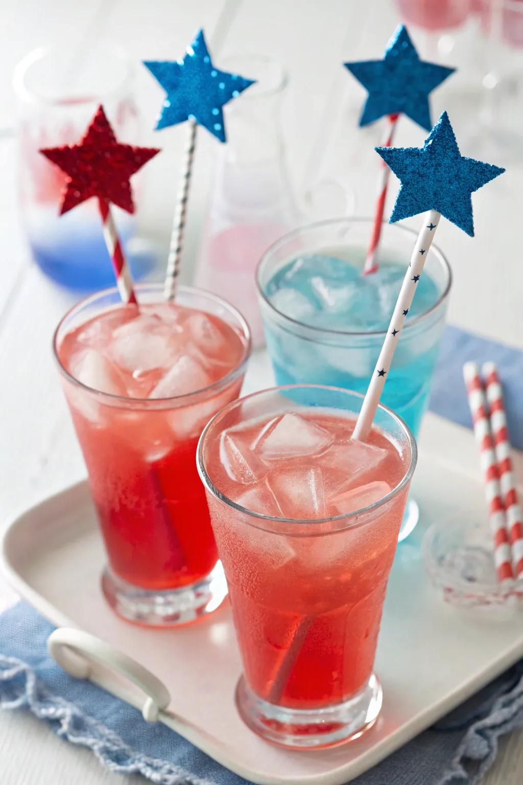 Star-shaped stirrers add sparkle to your July 4th drinks.