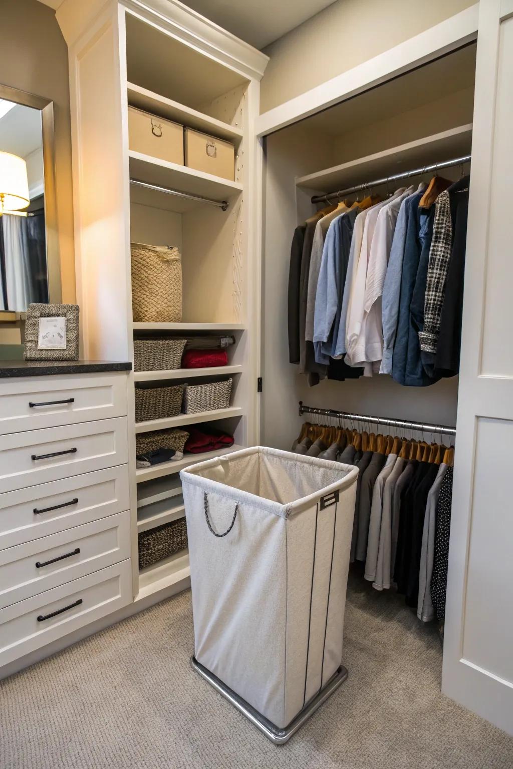 Maintain a tidy closet by hiding your laundry.