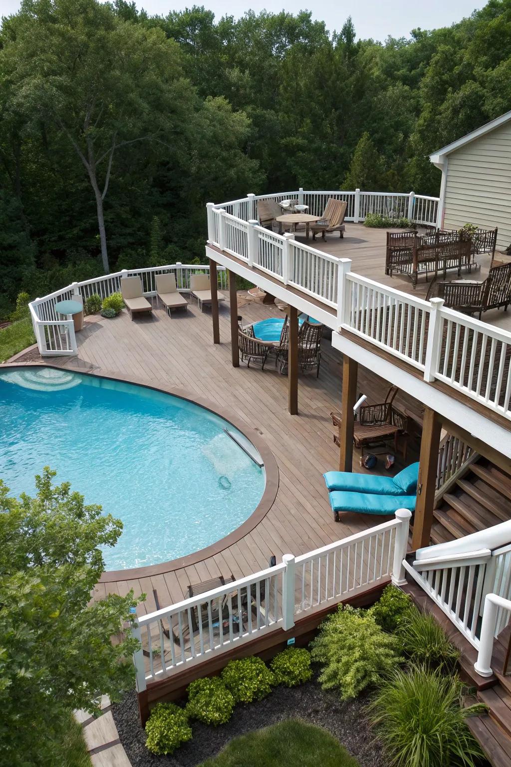 Incorporate dimension through a multi-tier deck blueprint.