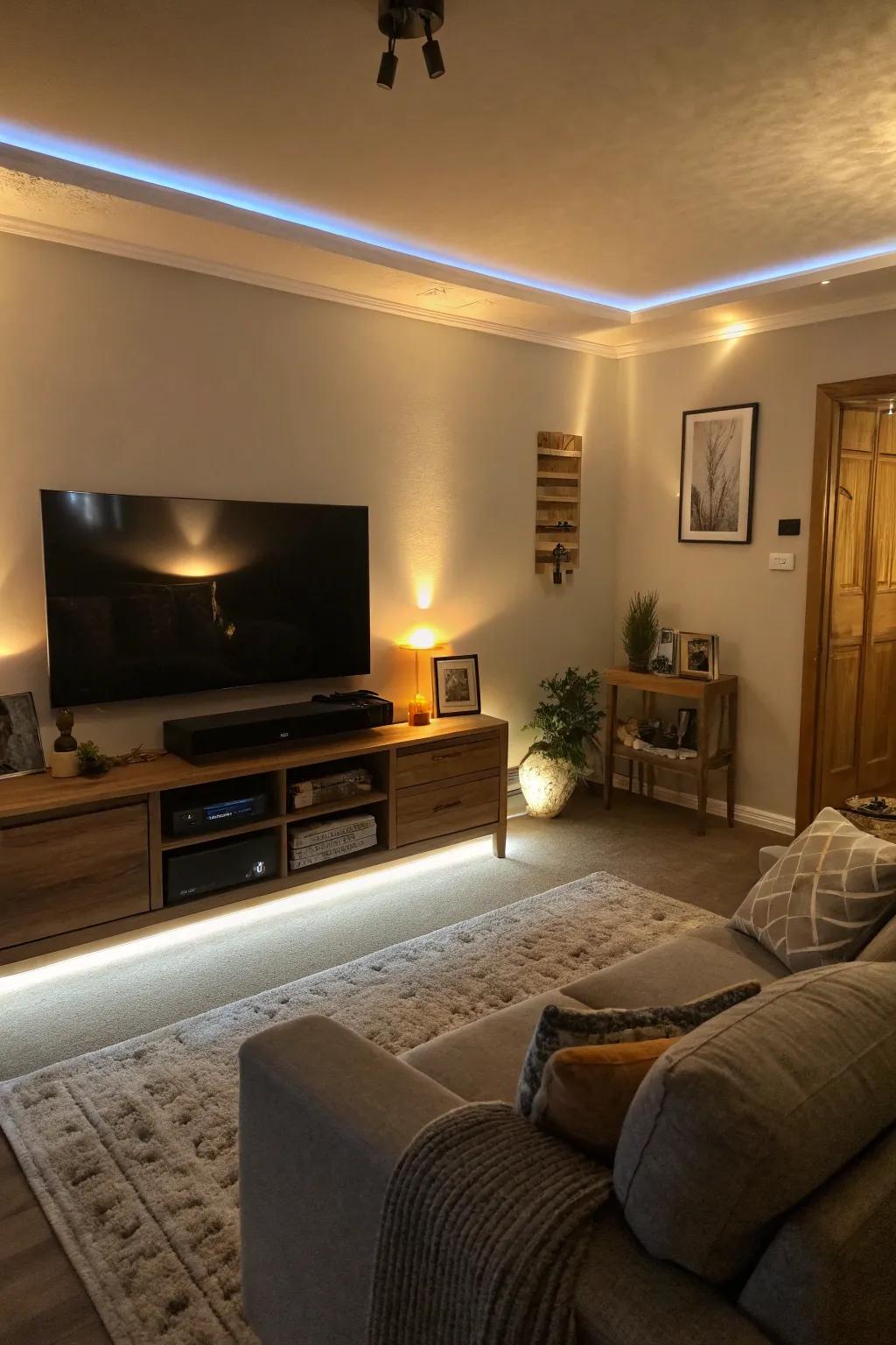 Discreet light-emitting diode strips offer a modern, subtle shine.