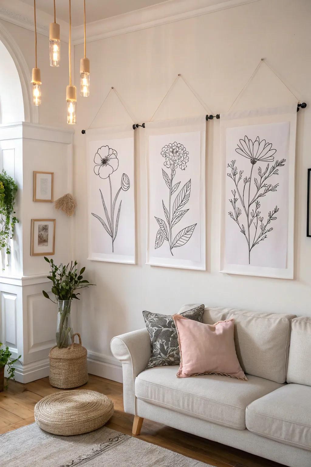 Line art sketches offer calm sophistication with their simplicity.