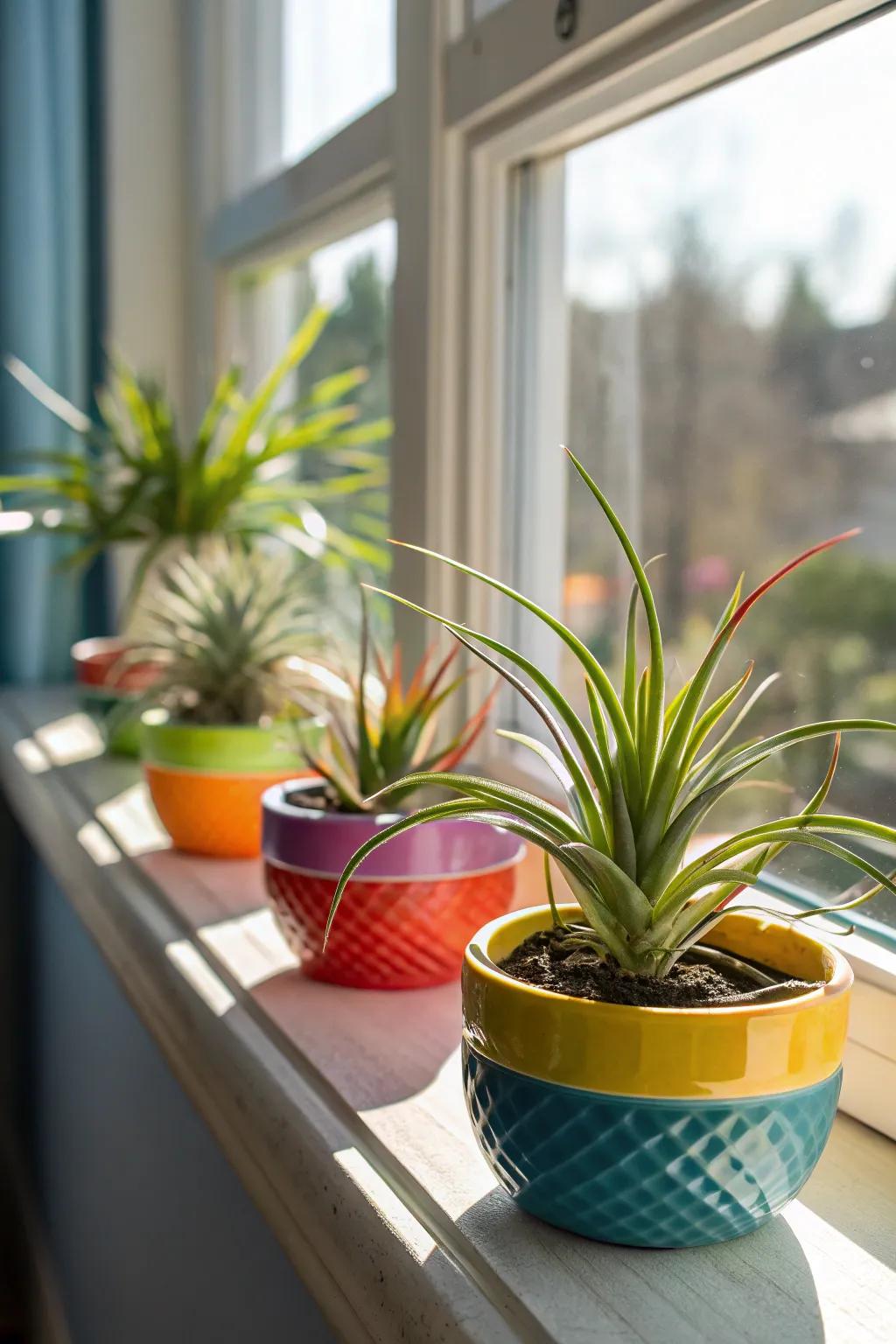 Modern ceramic holders beautifully showcasing air plants.
