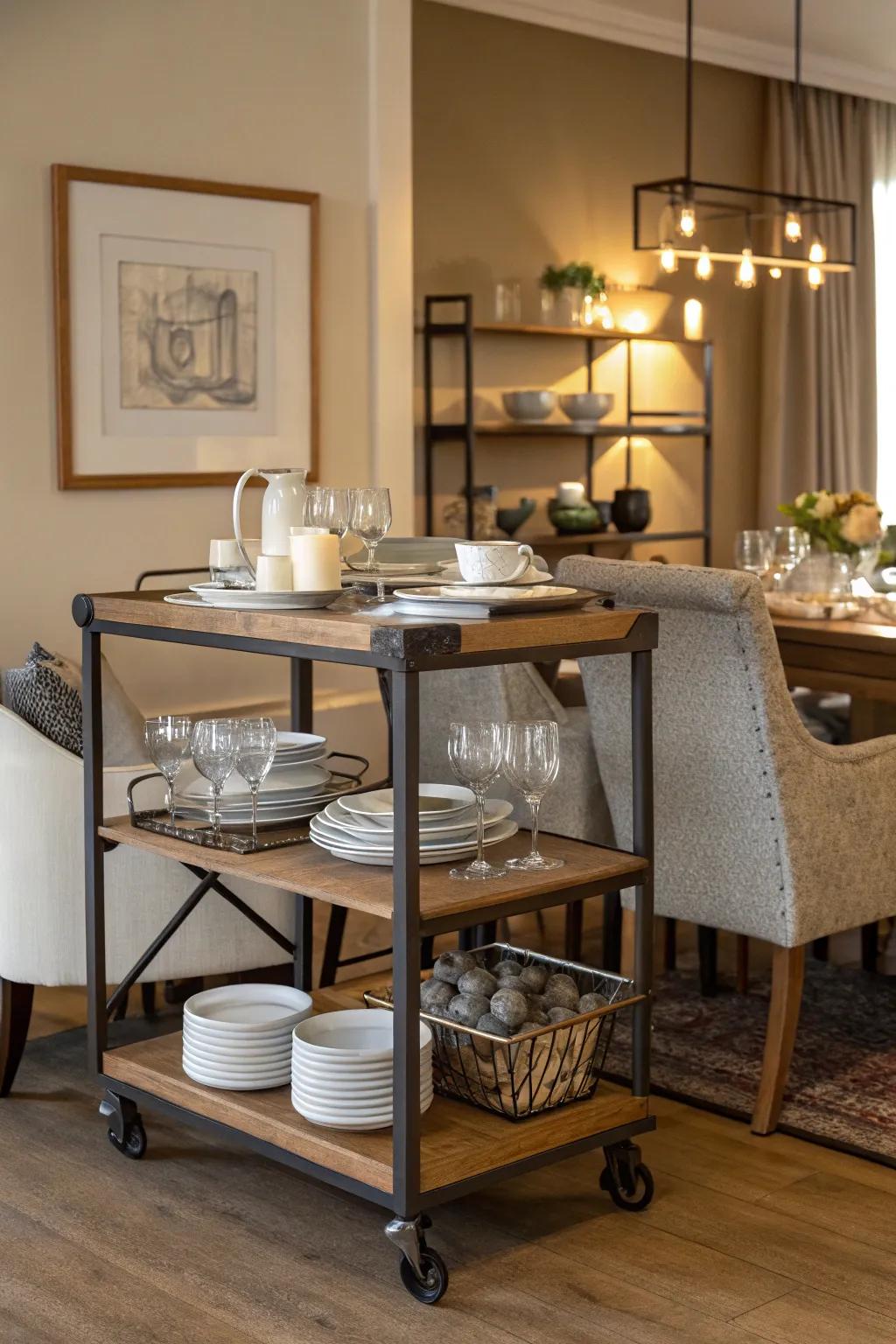 Furniture on wheels enhances flexibility.