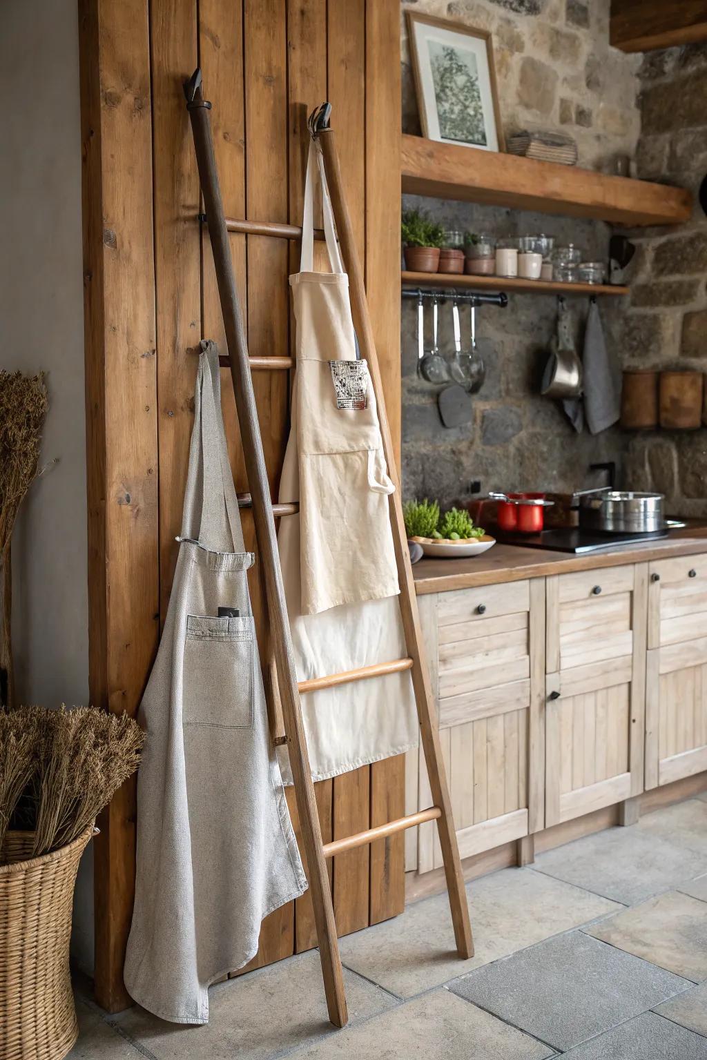 An ornamental ladder delivers a sensible and enticing apron presentation.