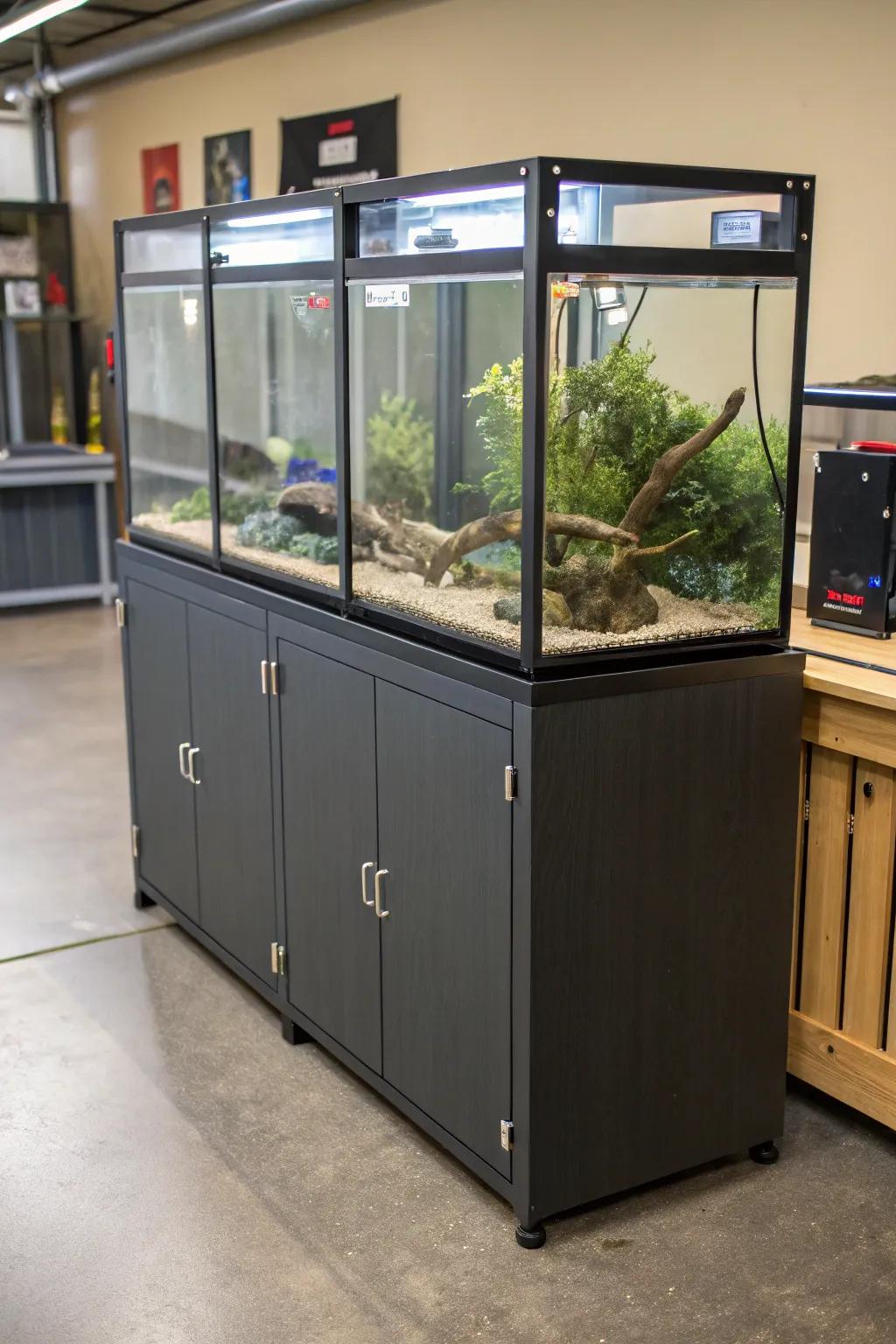 A sectional platform offers reconfigurable versatility.