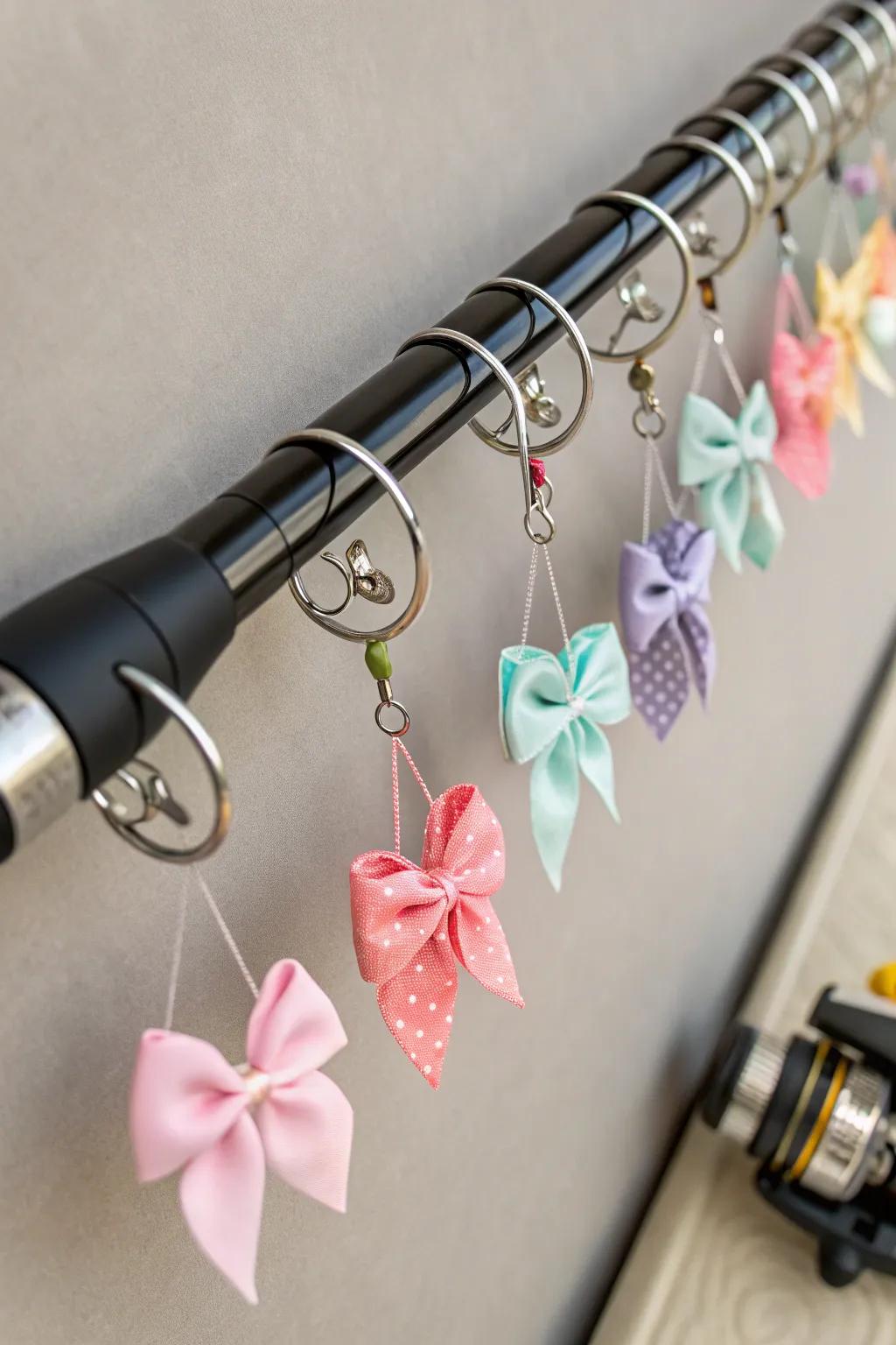 Curtain system with rod and clamps that is adaptable for baby bows.