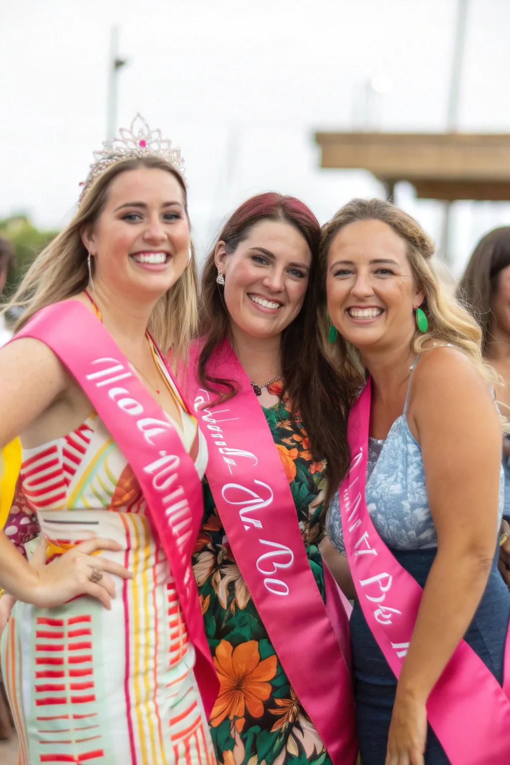 An enjoyable group of women in bespoke sashes.