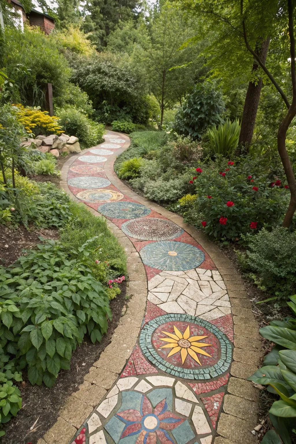 Create unique mosaic patterns with crushed rock for an artistic garden touch.