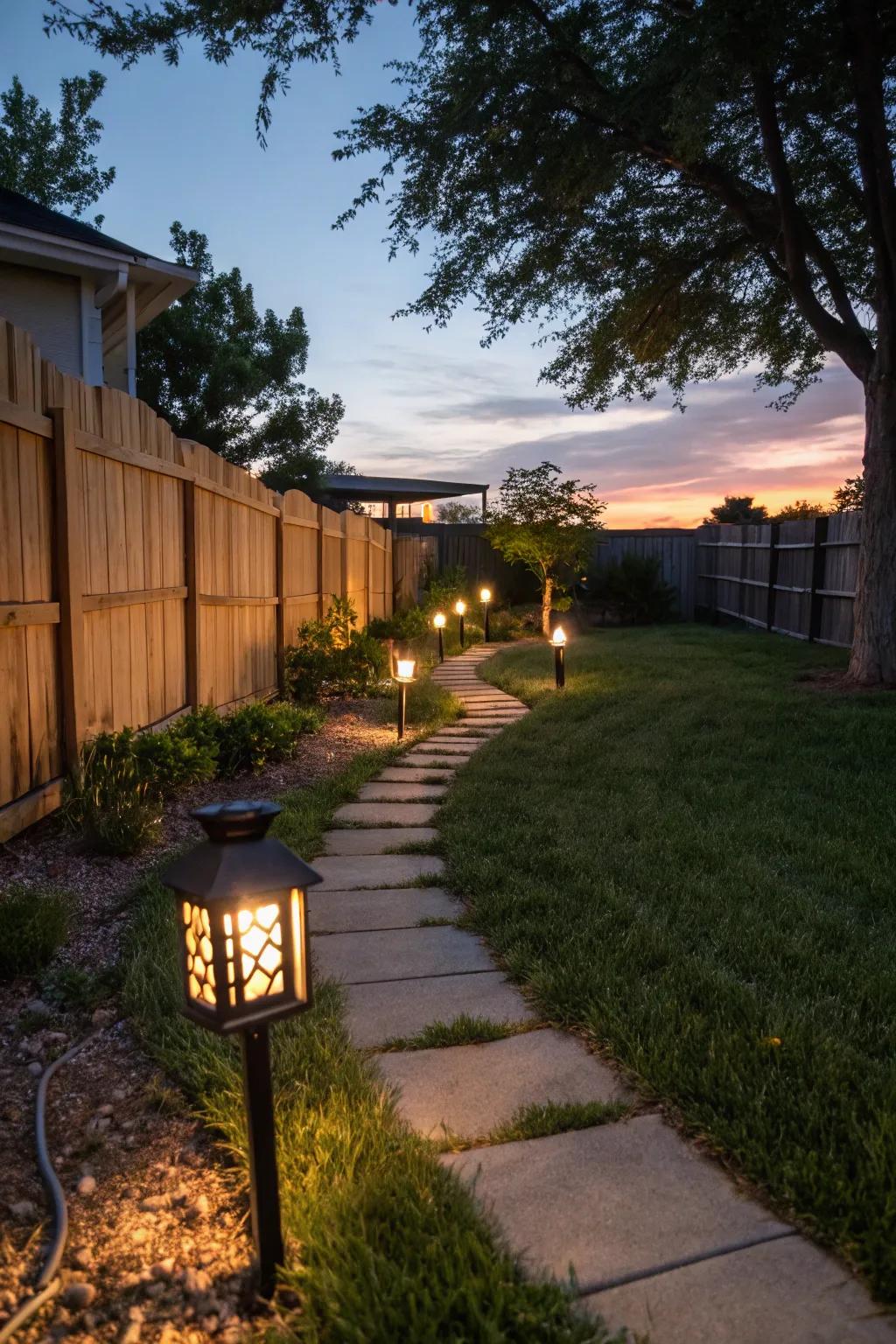Your garden is illuminated by solar lanterns, creating a cozy evening atmosphere.