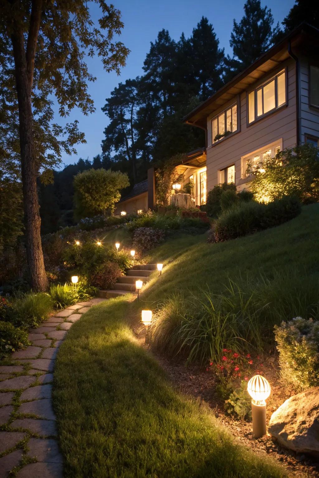 Alluring illumination brings your hill to life following dusk.