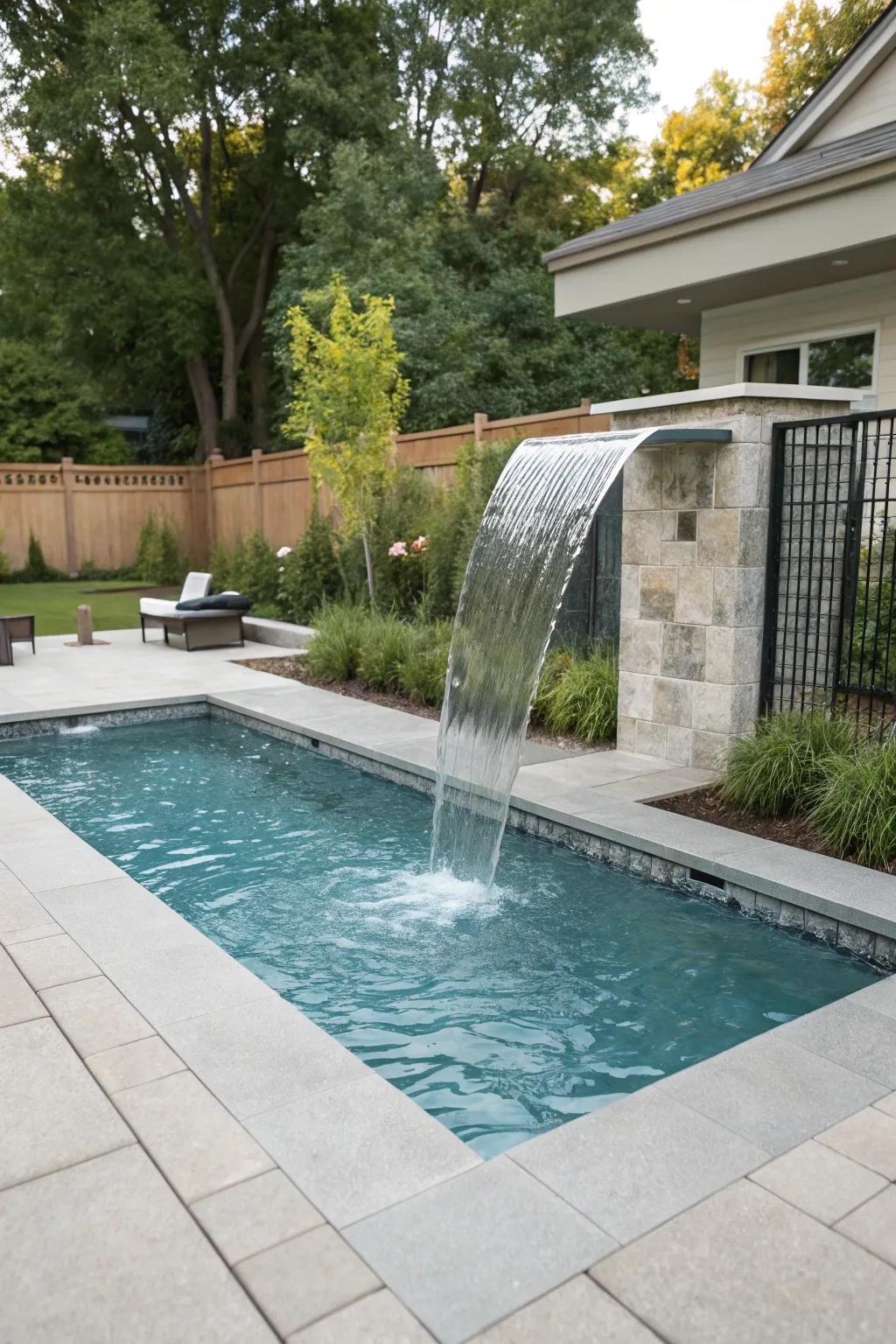 Metal waterfalls bring a sleek, modern look to your pool.