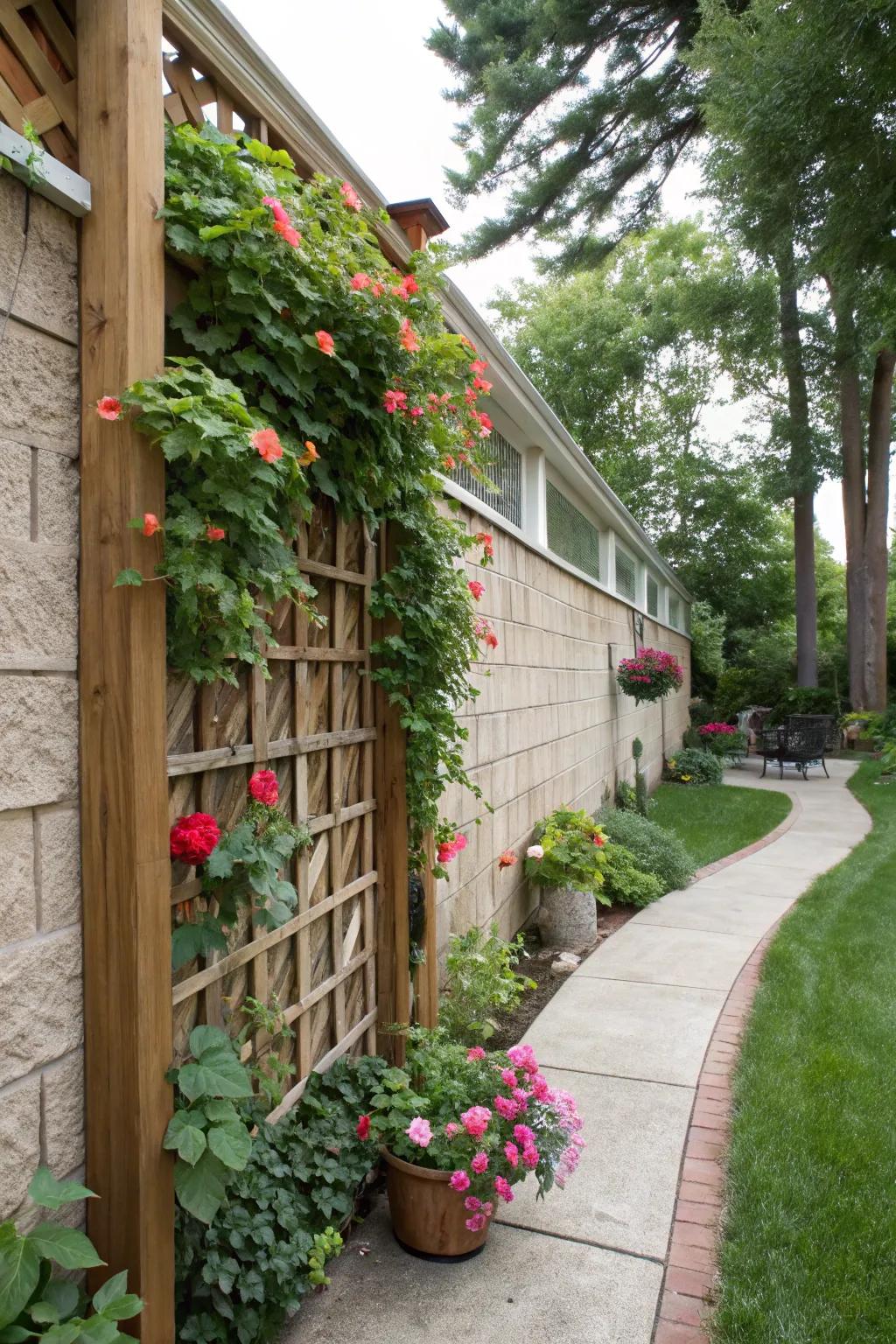 Grilles bolster exuberant climbing flora.