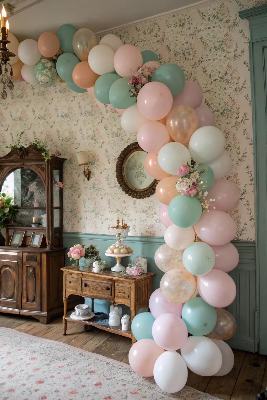 A vintage balloon garland for nostalgic vibes.
