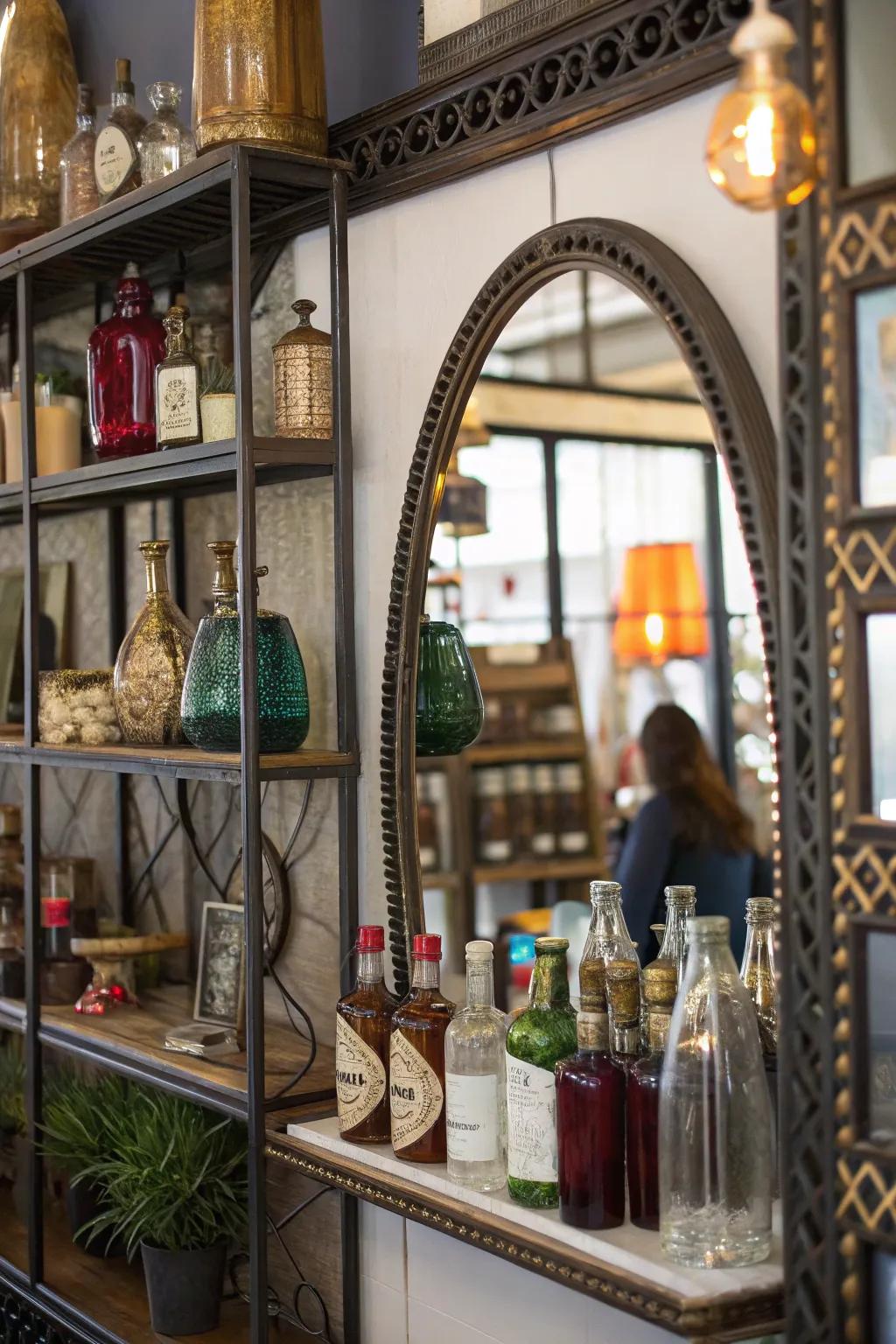 Eclectic mixes of styles create a unique bar arrangement.