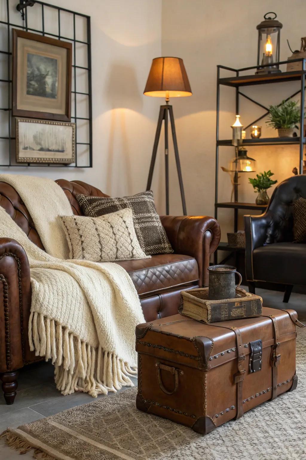 Eclectic textures enhance the room's visual appeal