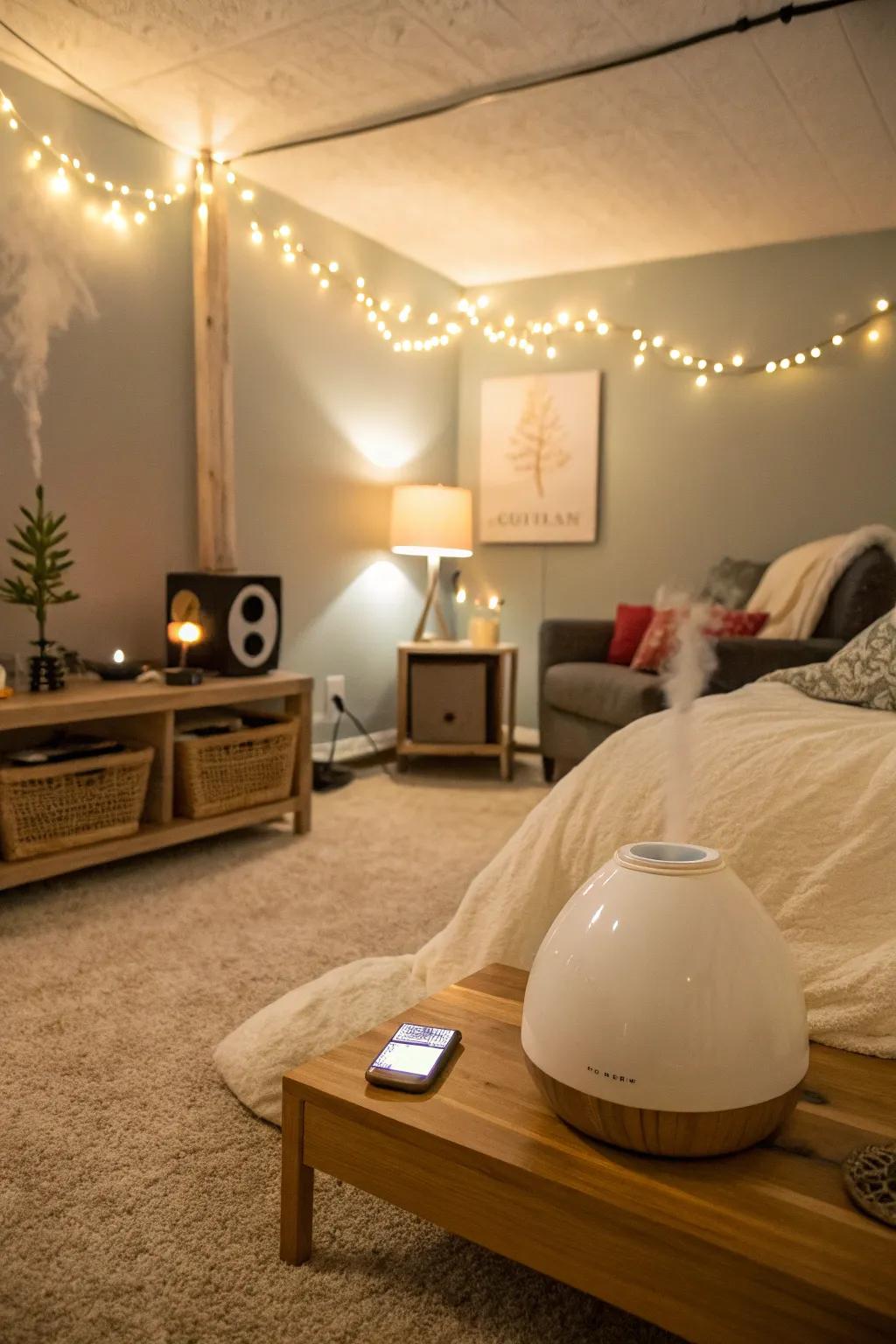 Fragrance and sound can transform the atmosphere of your basement bedroom.