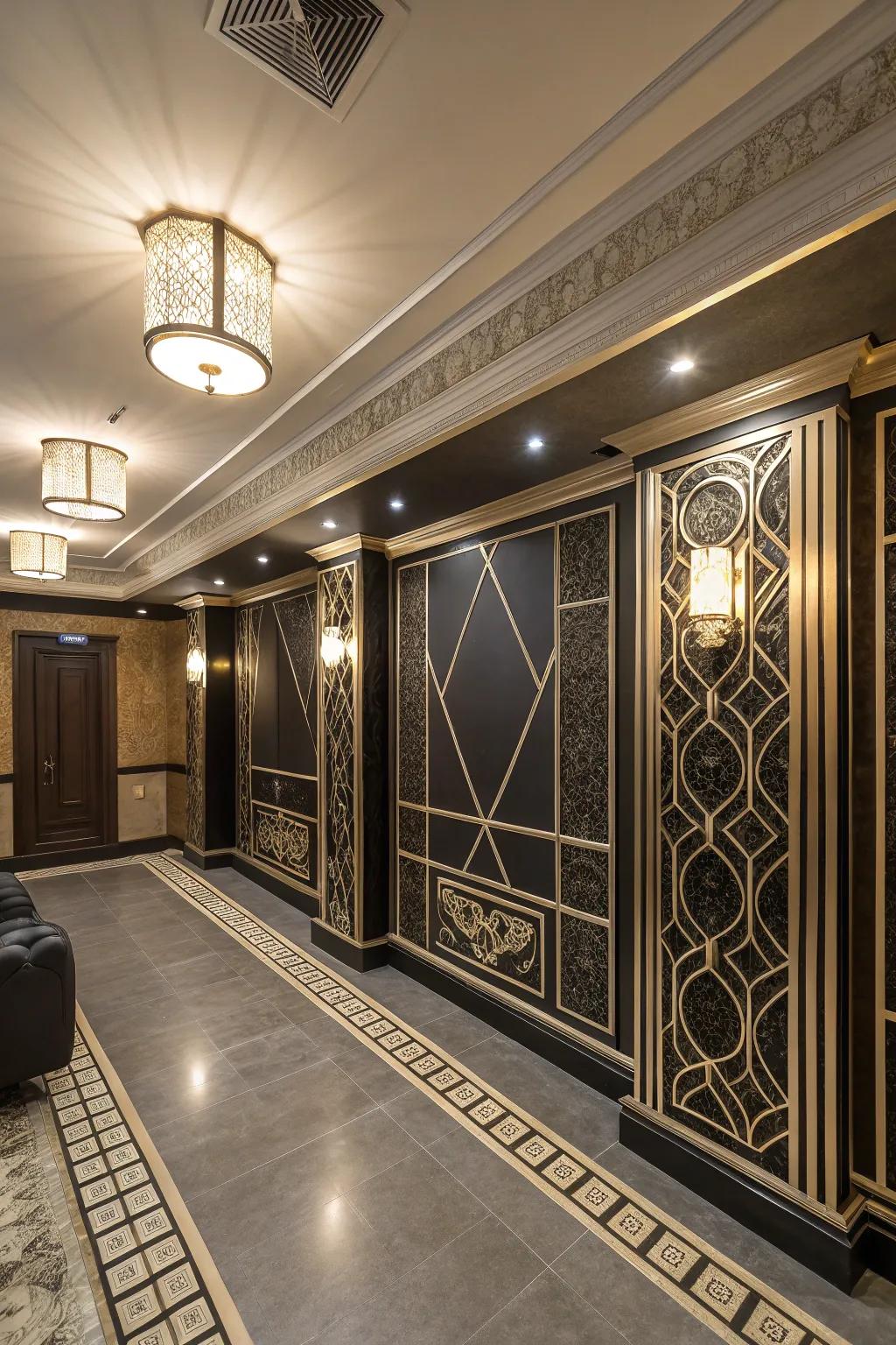 Art Deco trim conveys vintage glamour.