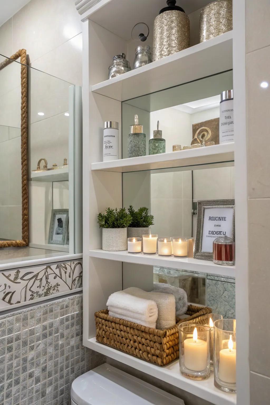 Mirrored elements add depth and brightness.
