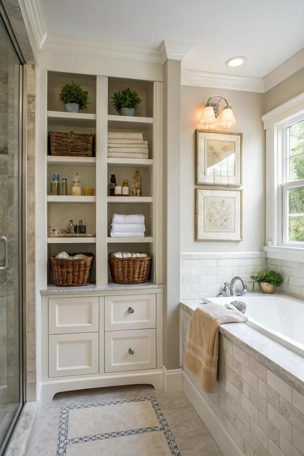 Fitted racks with trim add styling and enhance storage.