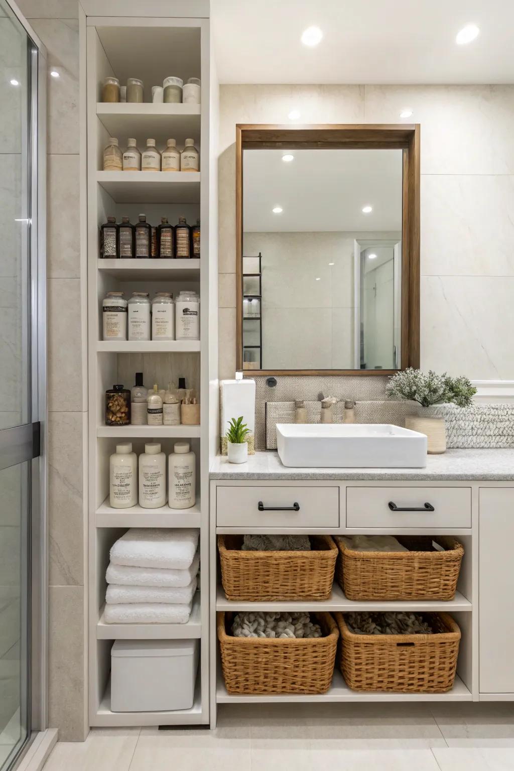 Using vertical space increases storage and enhances style.