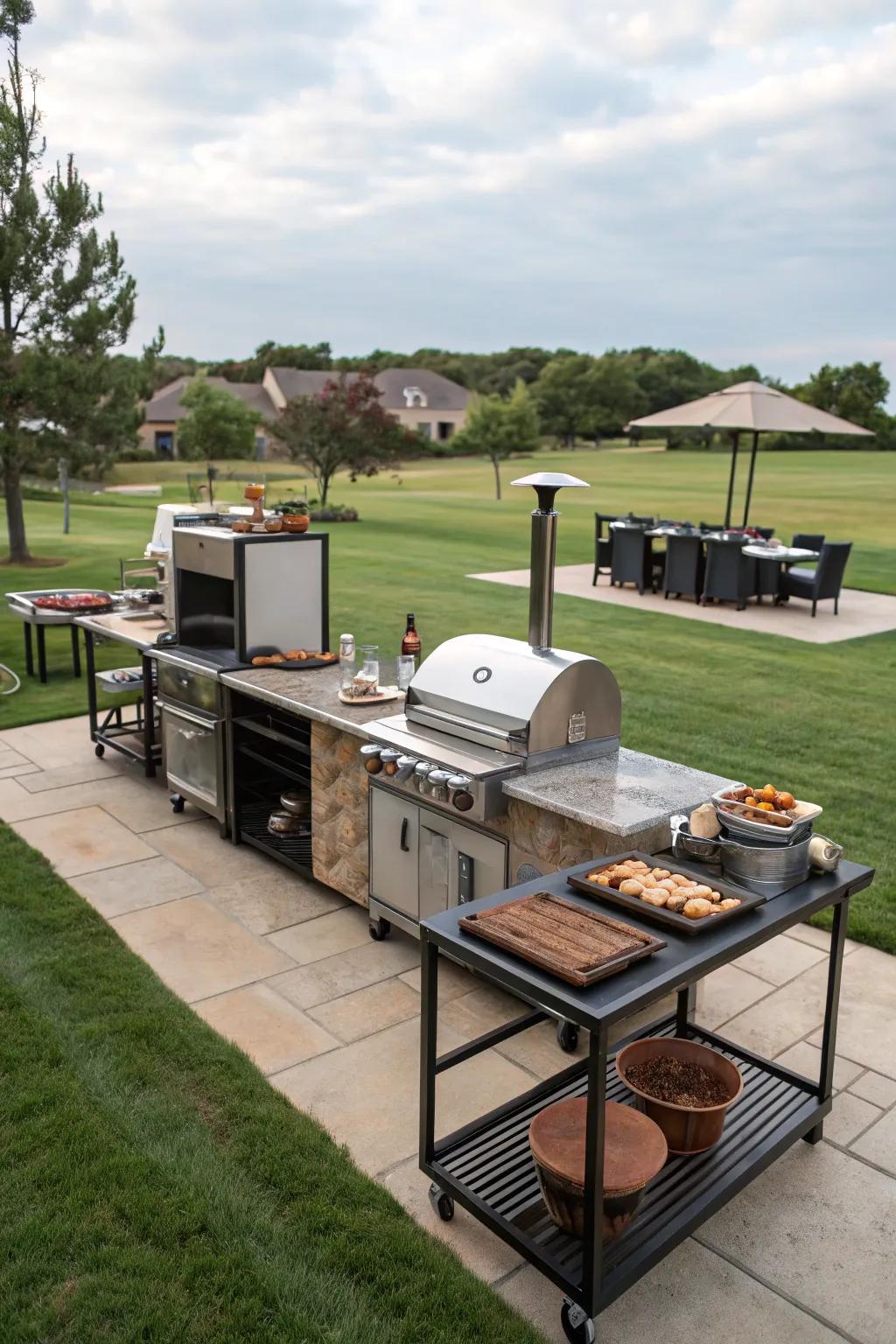 Multi-level grilling enabling versatile outdoor cooking.