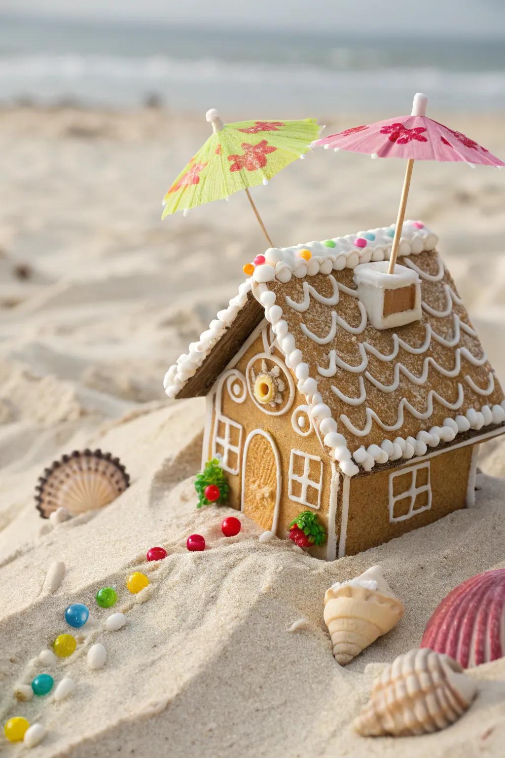 Kaleidoscopic beverage parasols faultless for a beachy sensation.