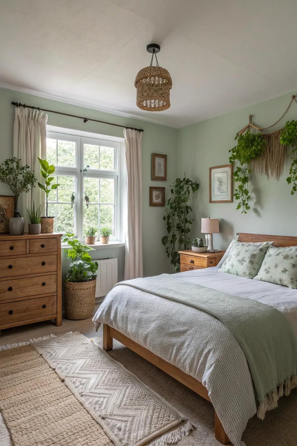 Welcome peace through light sage hues.