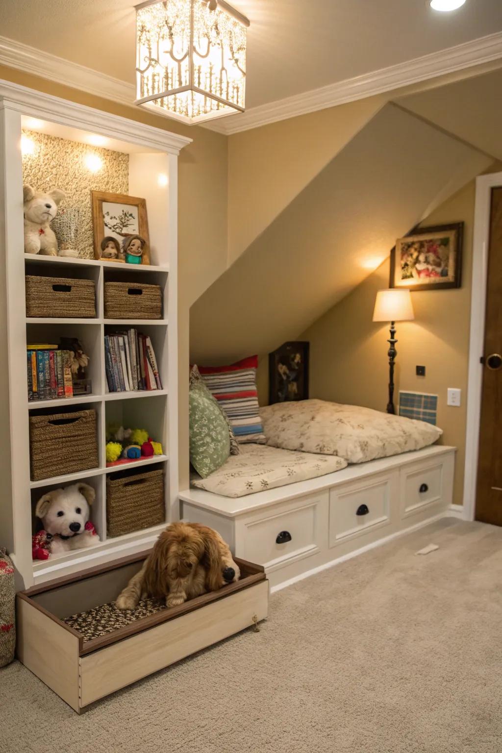 Craft a special space for your pet with a knee wall nook.