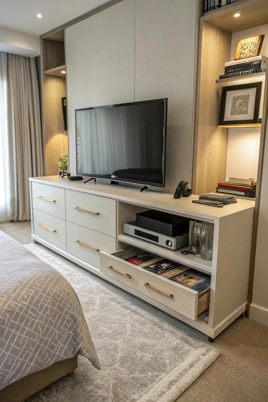 Hidden compartments offer clever storage solutions.