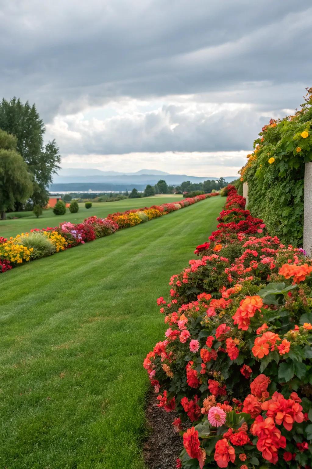 Begonia borders contribute finesse and improve appeal to lawns.