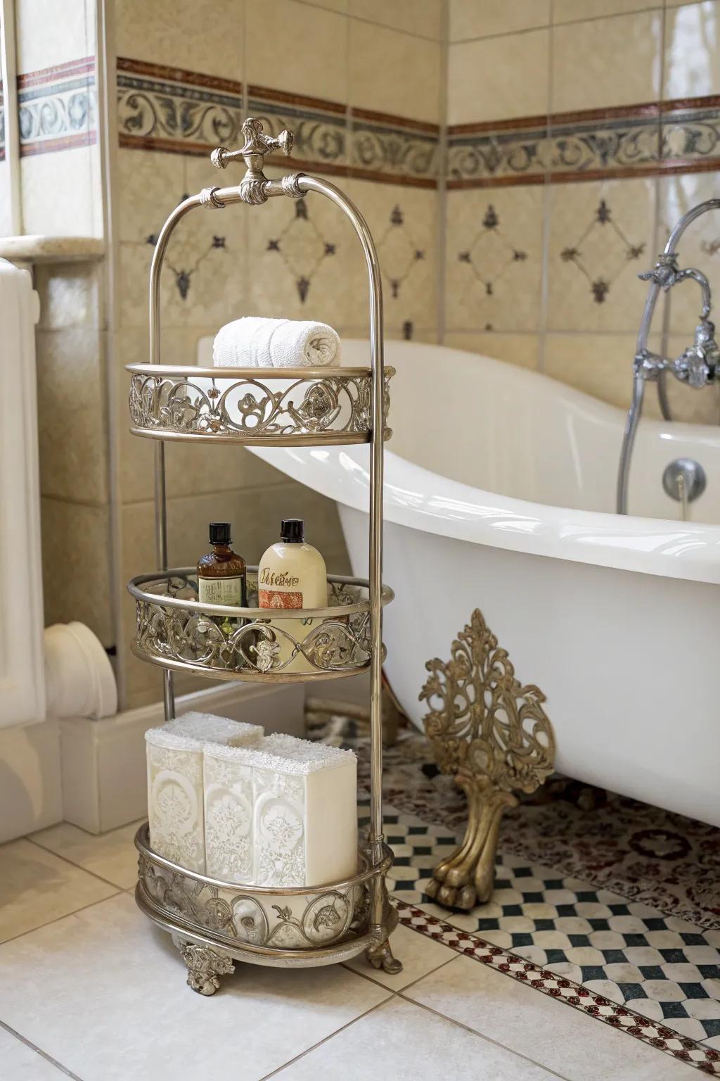 Add character to your washroom using a vintage-inspired shower butler.